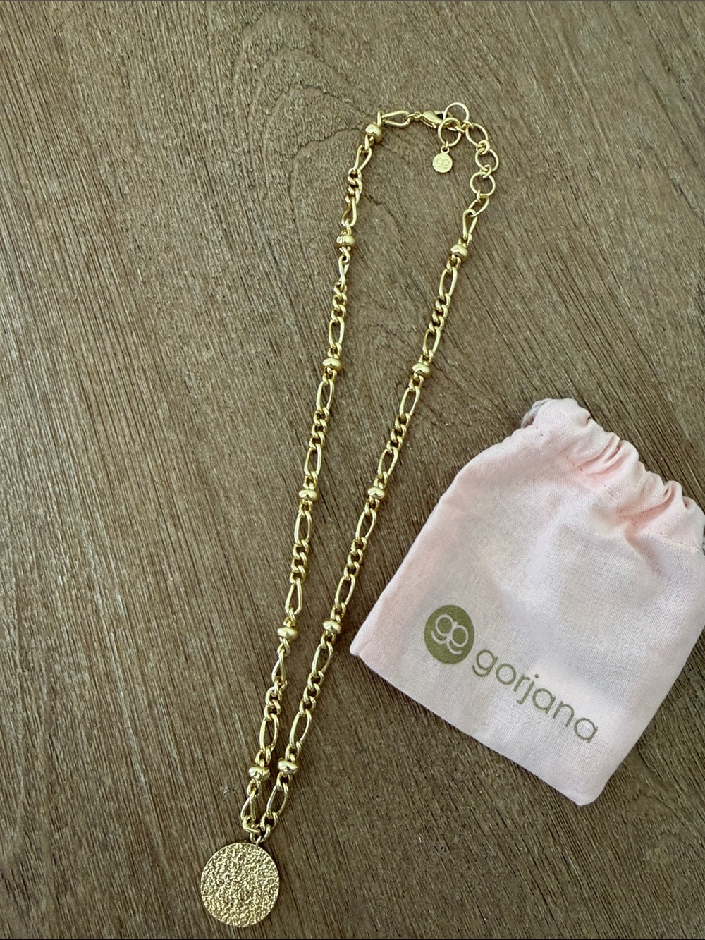 Gorjana Gold Textured Disc Necklace with Chain Bead Accents